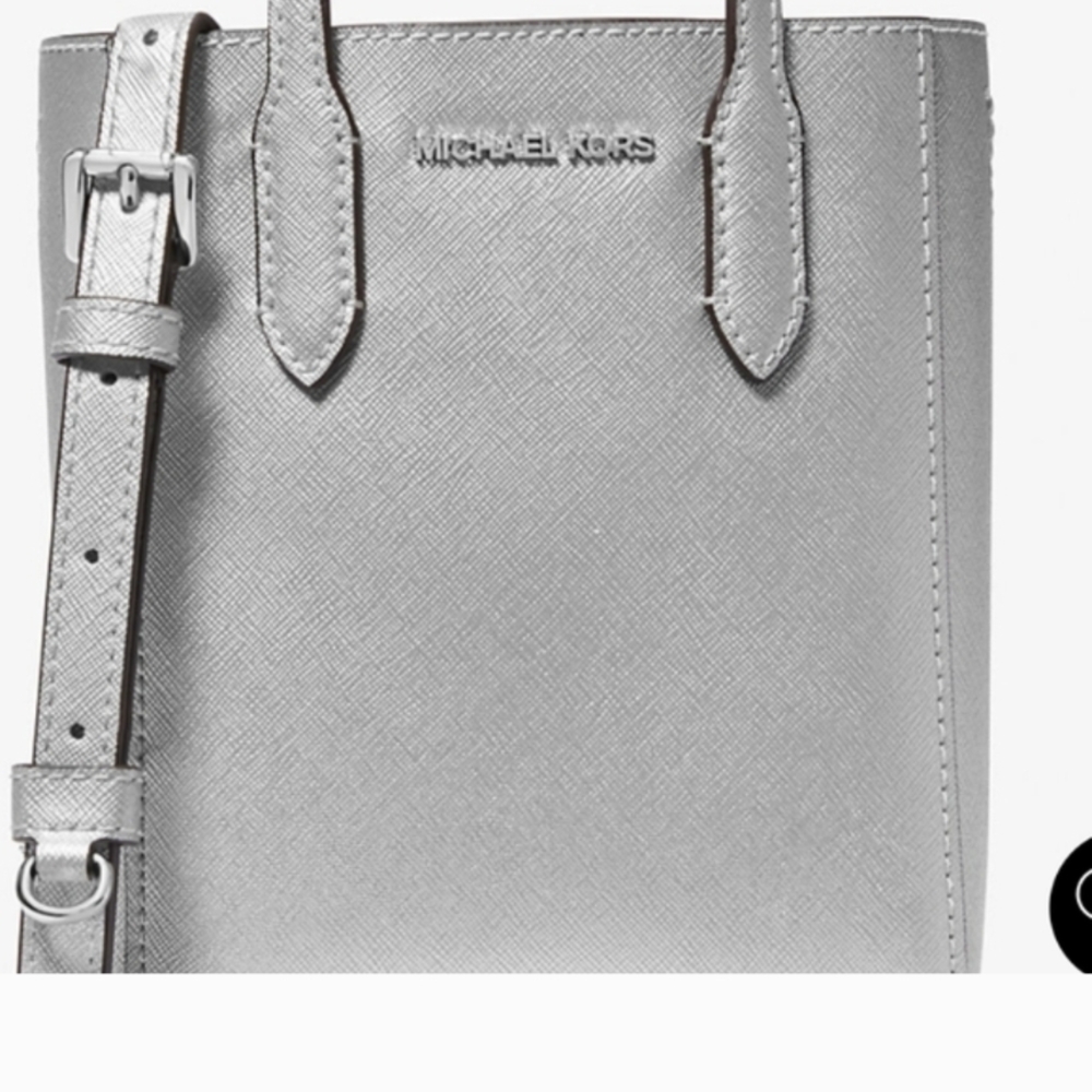 Michael Kors Vincent Metallic Silver Saffiano Crossbody Bag With Card Holder